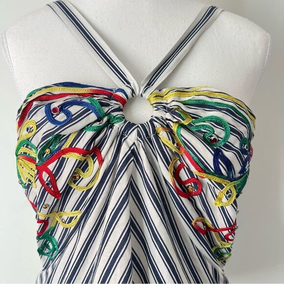 Anthropologie Tiny Avril Embroidered Striped Knit Halter Top Size Medium - Picture 4 of 11